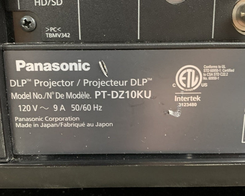 Panasonic PT-DZ10KU WUXGA DLP Lamp Projector 172 H - Tested No Lens No Remote