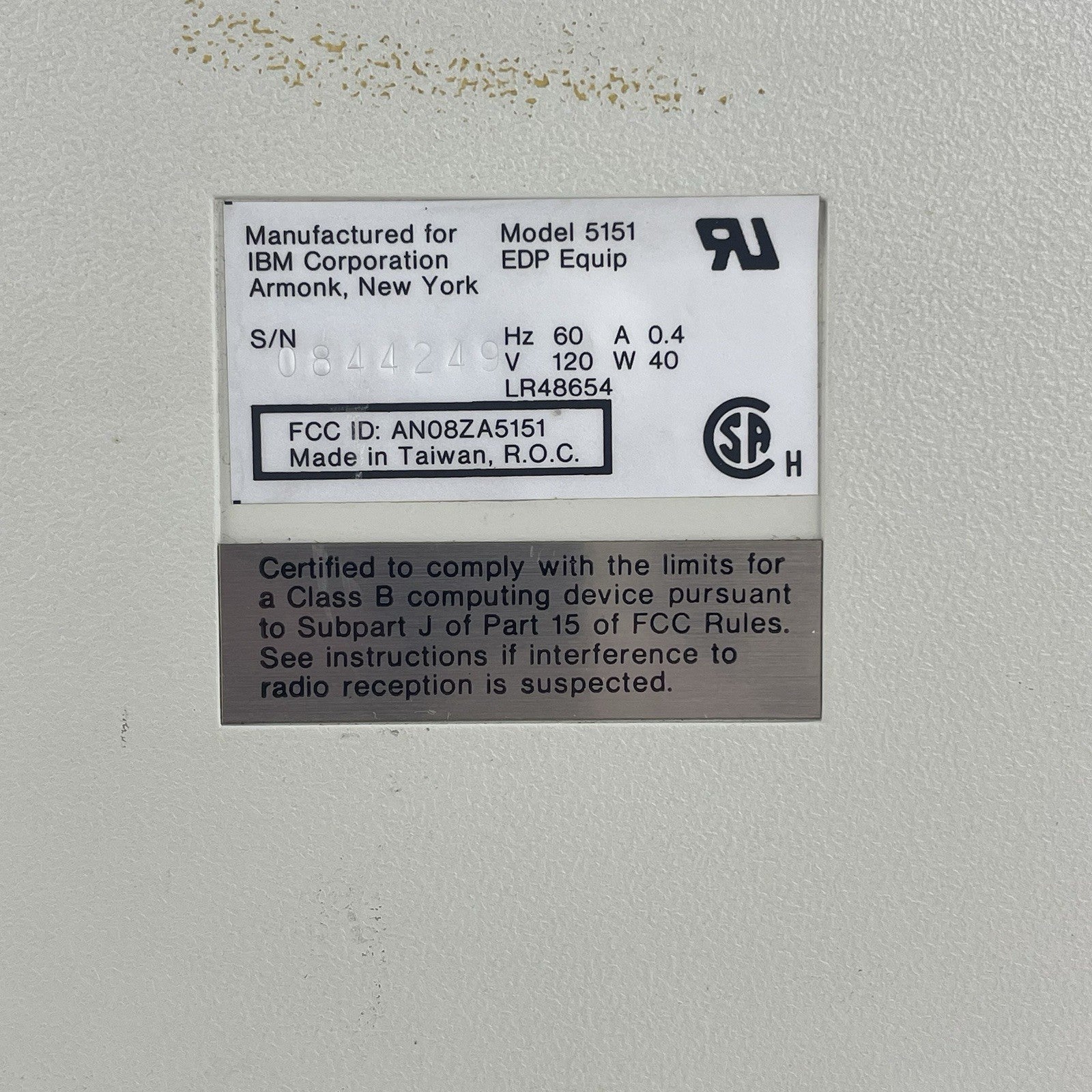 Vintage IBM 5151 Personal Computer Display CRT Monitor Parts or Repair
