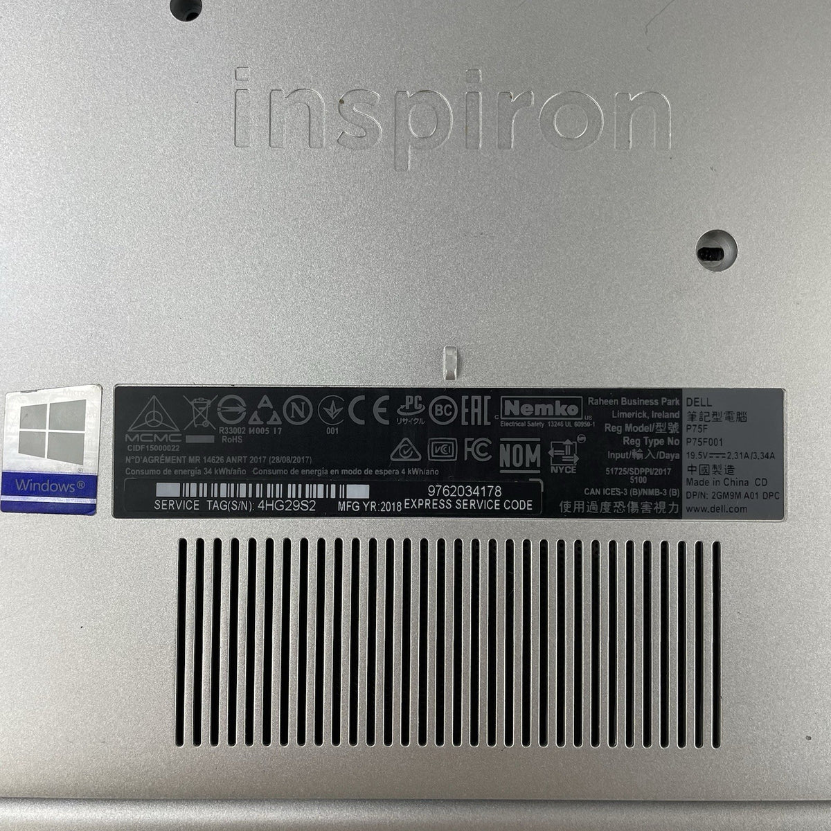 Dell Inspiron 5570 15.6" i5-8250U 1.60 GHz 4 GB RAM No SSD/OS/AC/Batt - READ17