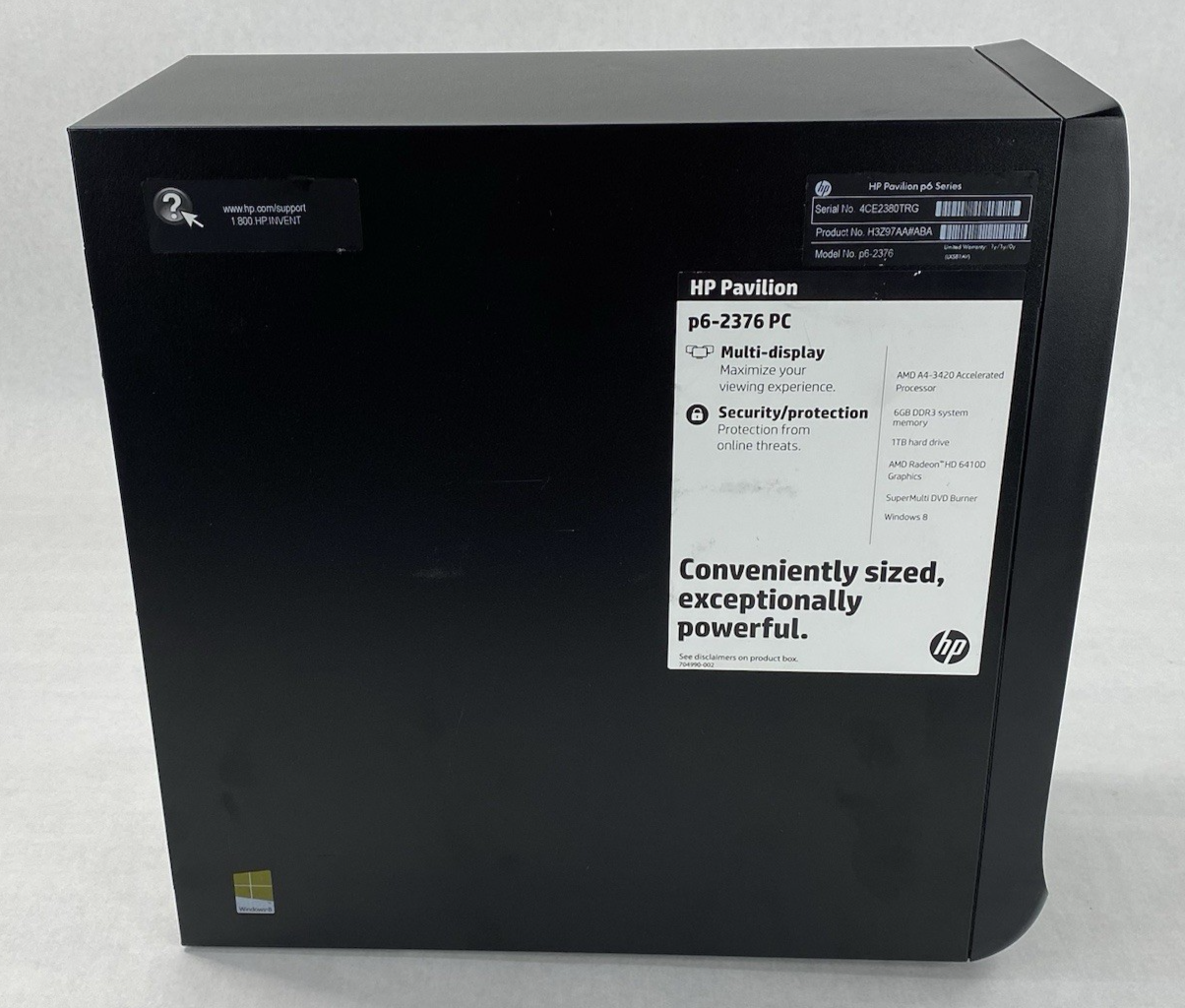 HP Pavilion P6-2376 MT AMD A4-3420 2.80GHz 6GB RAM No HDD No OS