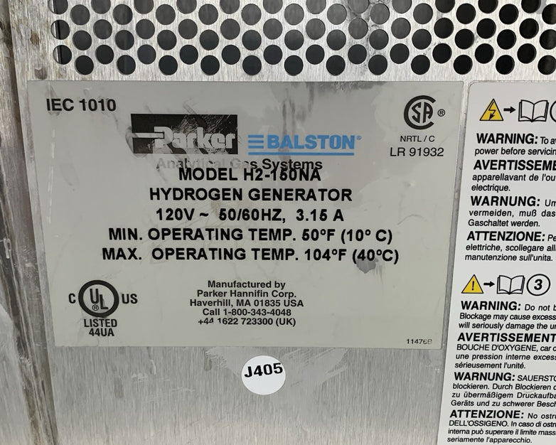 Parker Balston  Analytical Gas Systems H2-150NA Hydrogen Generator Power Tested