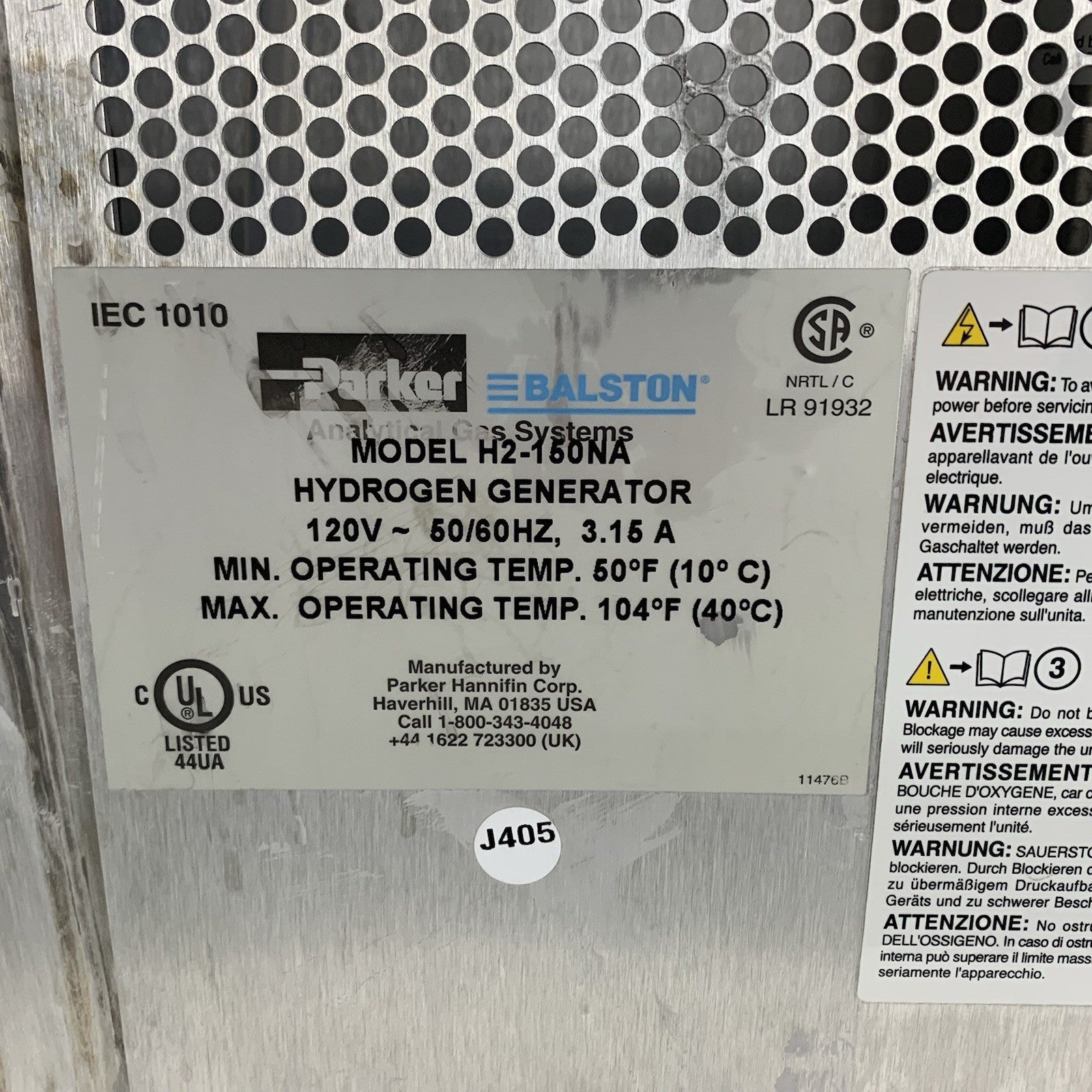 Parker Balston  Analytical Gas Systems H2-150NA Hydrogen Generator Power Tested8