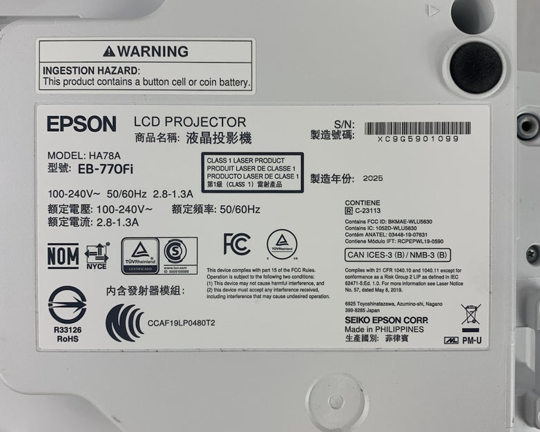 Epson EB-770Fi HA78A LCD Laser Projector 0 Lamp Hours w/ Remote & Pens - Tested