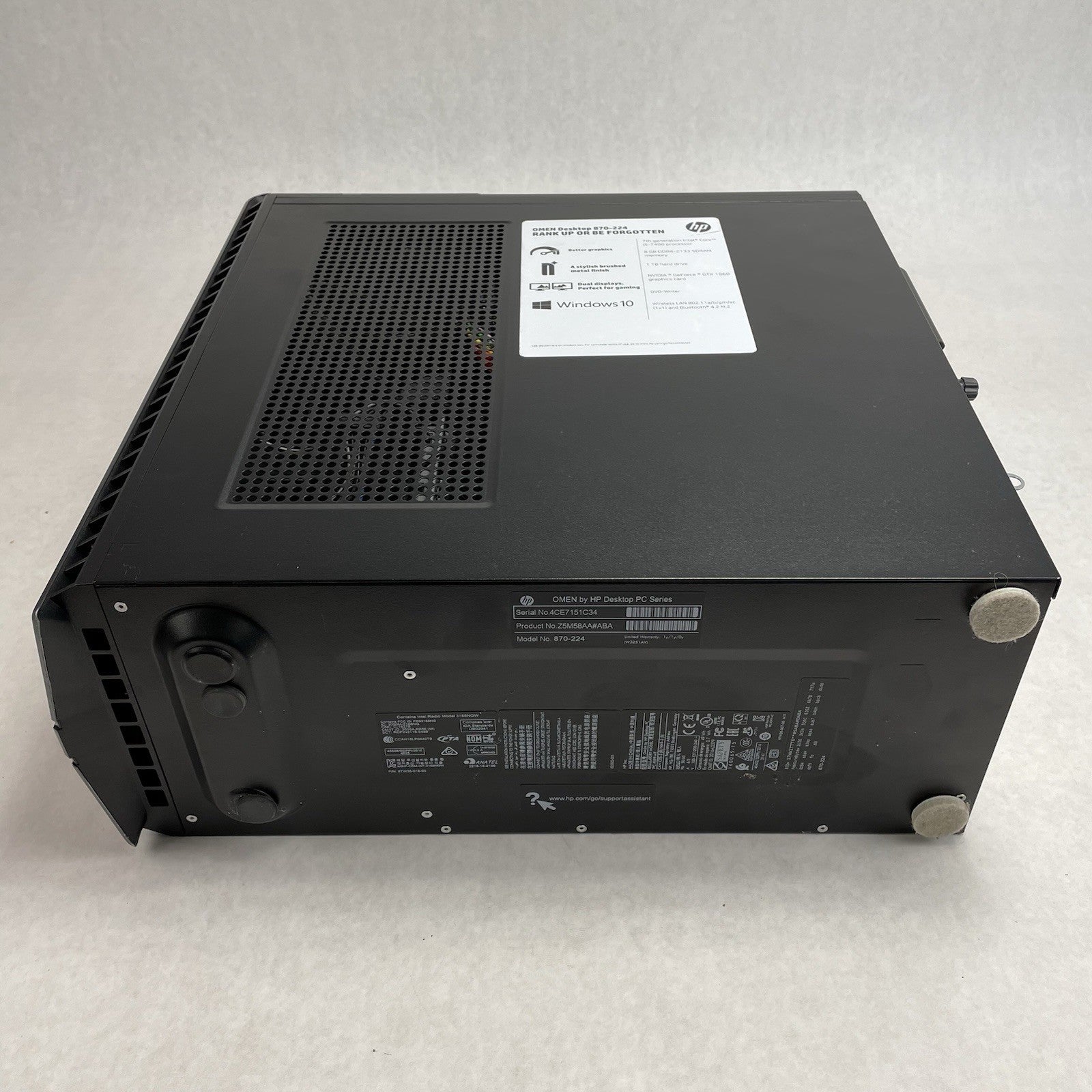 HP Omen 870-244 MT Intel Core i5-7400 3.00 GHz 8 GB RAM GTX1060 3GB No HDD No OS