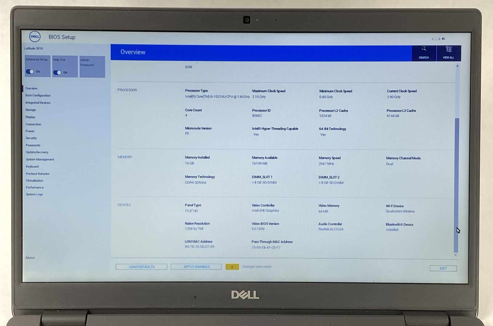 Dell Latitude 3510 Intel Core i5-10210U 1.60 GHz 16 GB RAM 15.6" No SSD No OS
