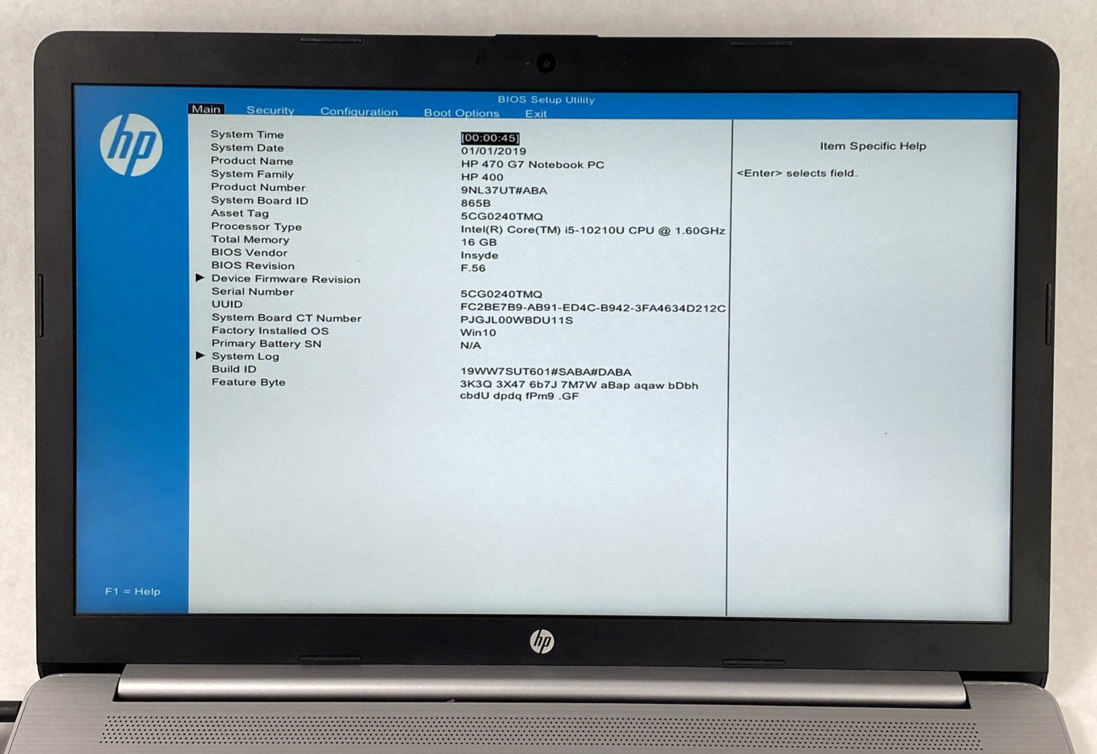 HP NoteBook 470 G7 Core i5-10210U 1.6GHz 16GB RAM 17.3" No Battery No SSD No OS