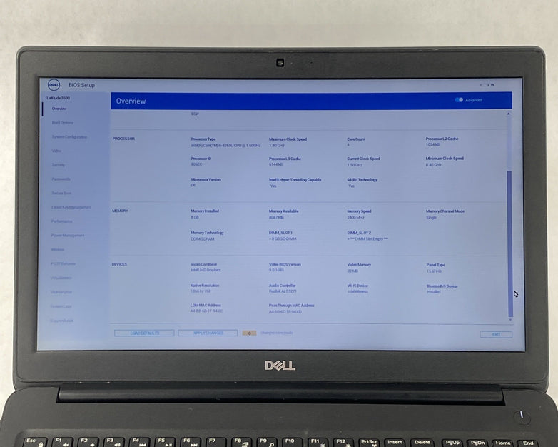 Dell Latitude 3500 Intel Core i5-8265U 1.60 GHz 8 GB RAM 15.6" No HDD No OS