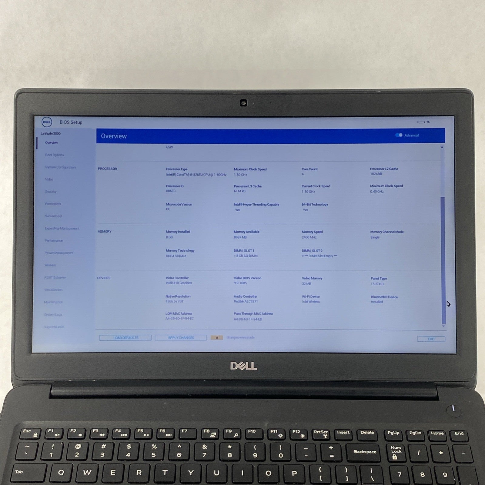 Dell Latitude 3500 Intel Core i5-8265U 1.60 GHz 8 GB RAM 15.6" No HDD No OS