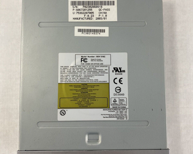 TOP-G BDV 316C Internal Optical DVD-ROM Disc Drive Untested