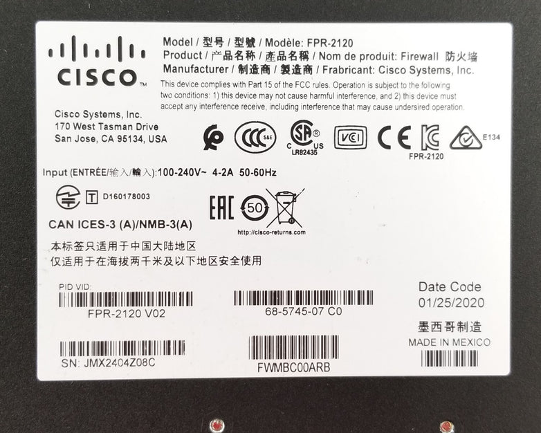 Cisco FPR-2120-NGFW-K9 FirePower 2100 Series Security Appliance