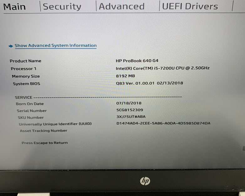 HP ProBook 640 G4 14" Intel Core i5-7200U 2.50 GHz 8 GB RAM No OS No HDD No AC