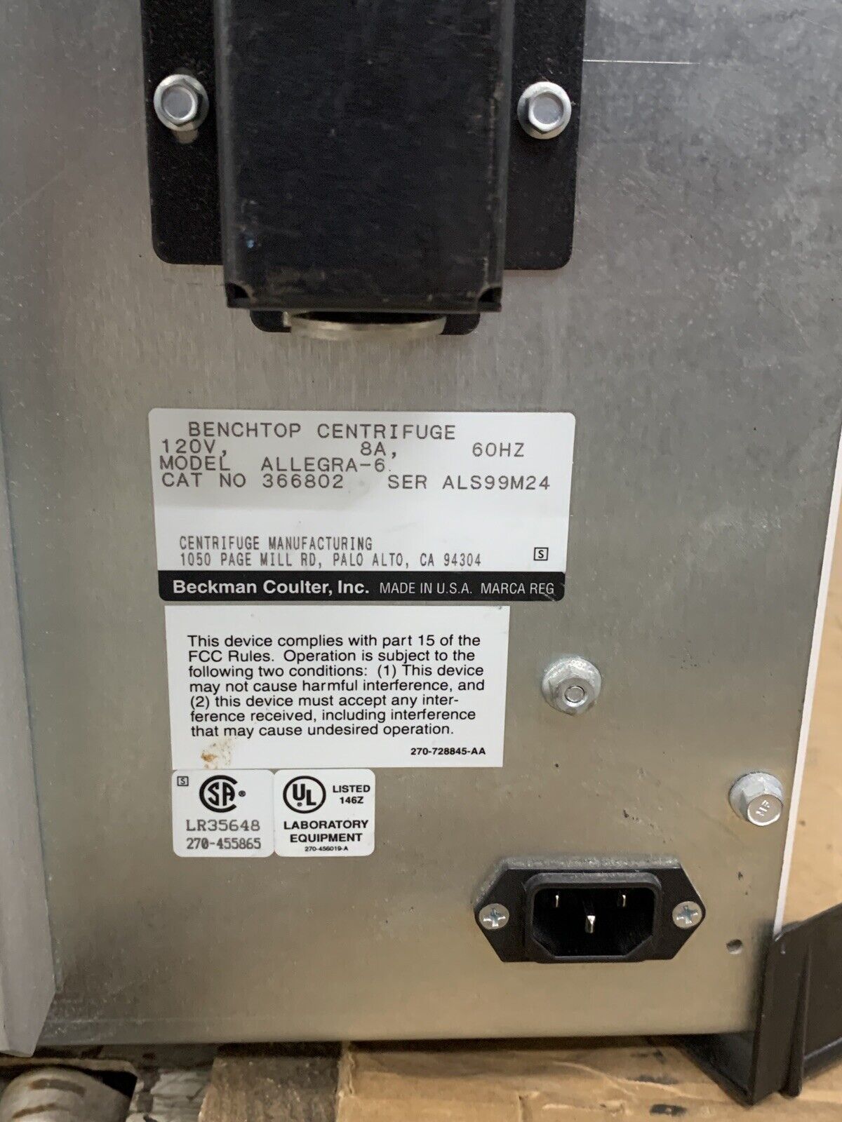 Beckman Allegra 6 Bench Top Centrifuge Tested Bad Timer For Parts and Repair