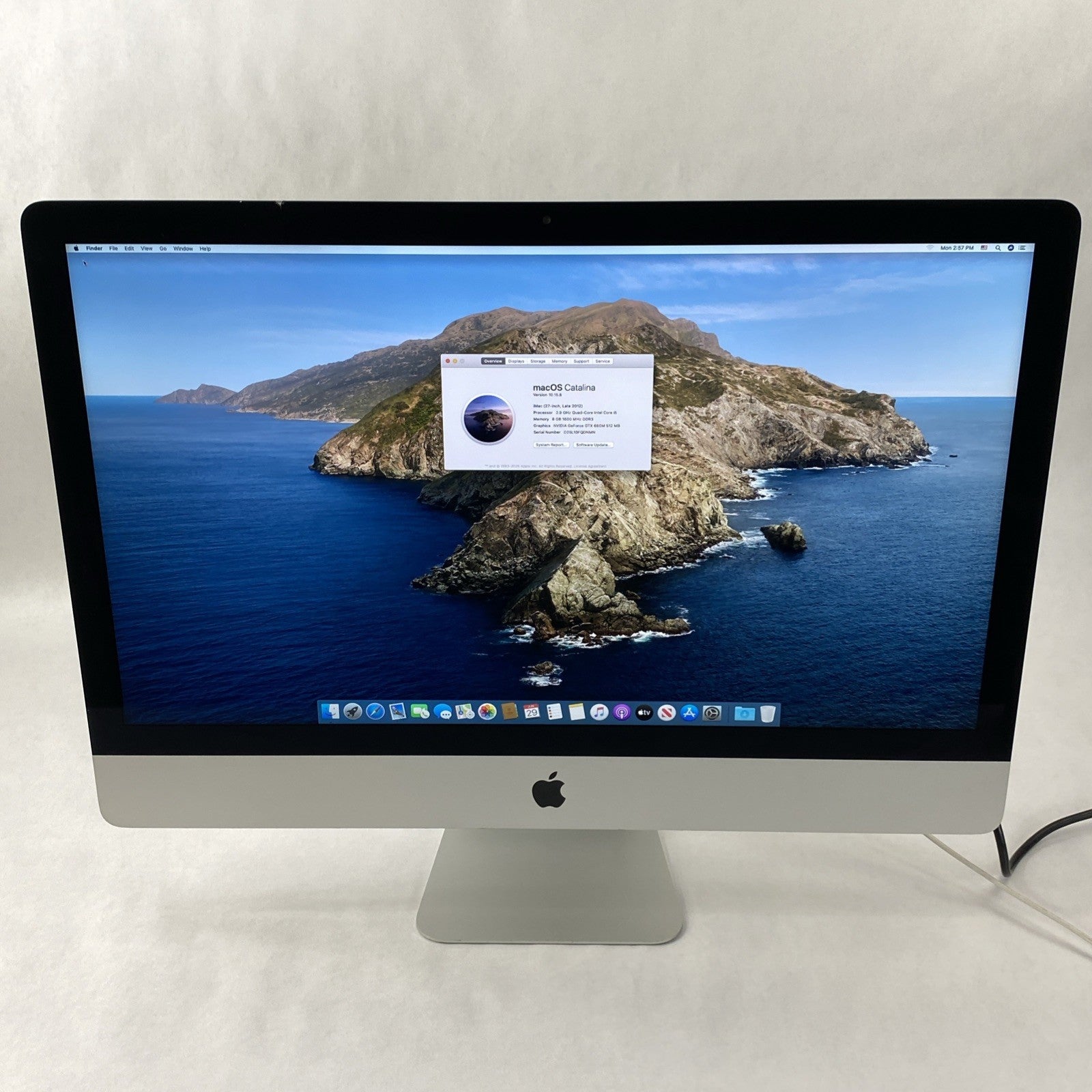 Apple A1419 iMac 2012 27" 2.9GHz Core i5 8GB RAM 1TB HDD os 10.15.8 - READ0