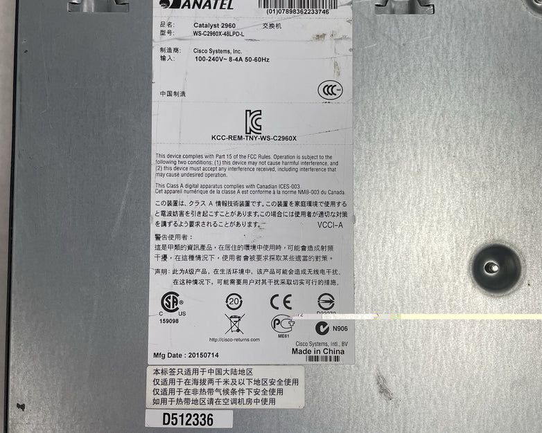 Cisco WS-C2960X-48LPD-L  V02 48x PoE+ 2x 10G SFP+ Tested & Reset