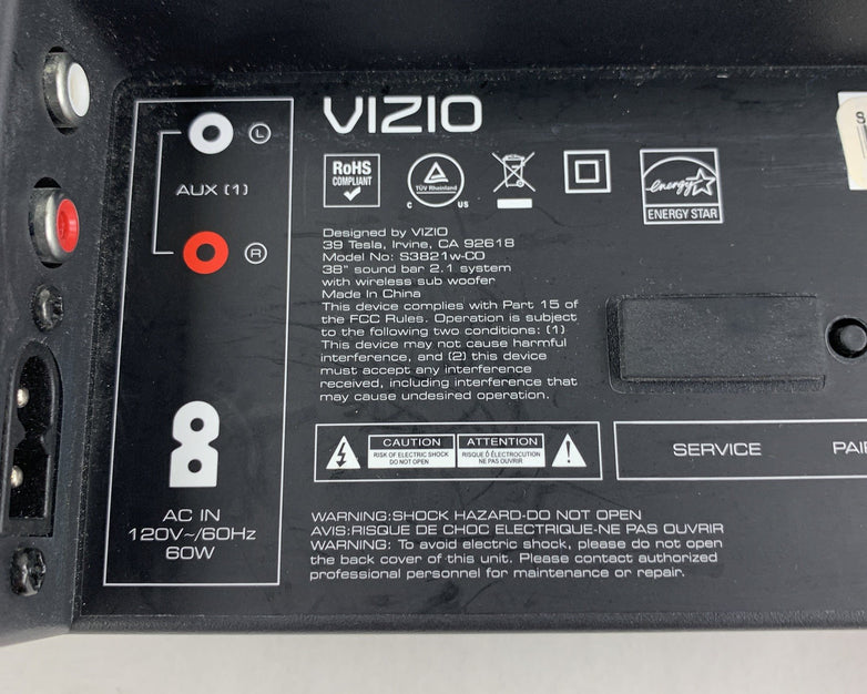 Vizio S3820w-C0 38" 2.0-Channel Bluetooth Soundbar Black w/ Remote Tested