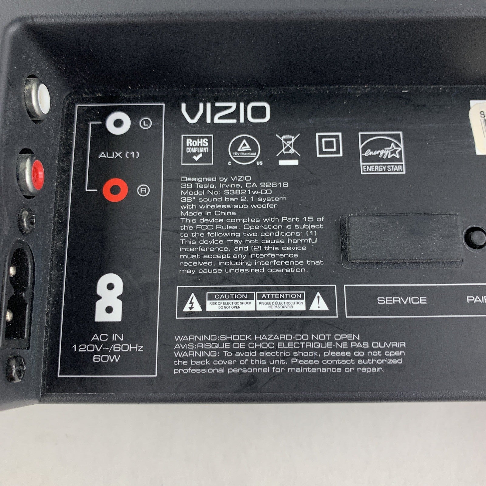 Vizio S3820w-C0 38" 2.0-Channel Bluetooth Soundbar Black w/ Remote Tested