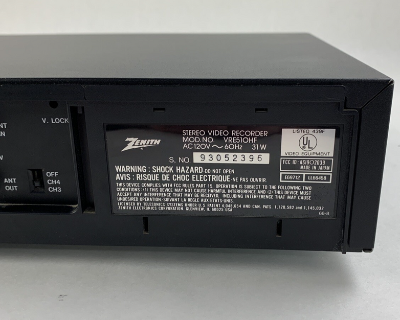 Zenith VRE510HF 4-HEAD Player Recorder Tested White Bar on Top and Bottom