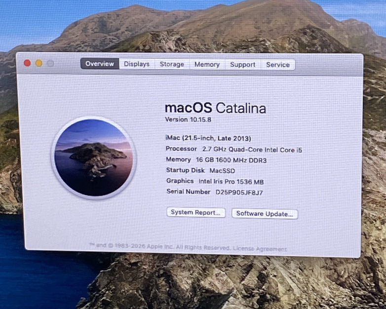 Apple A1418 iMac 21.5" 2013 2.7GHz Core i5 16GB RAM 1TB HDD Fusion macOS 10.15.8