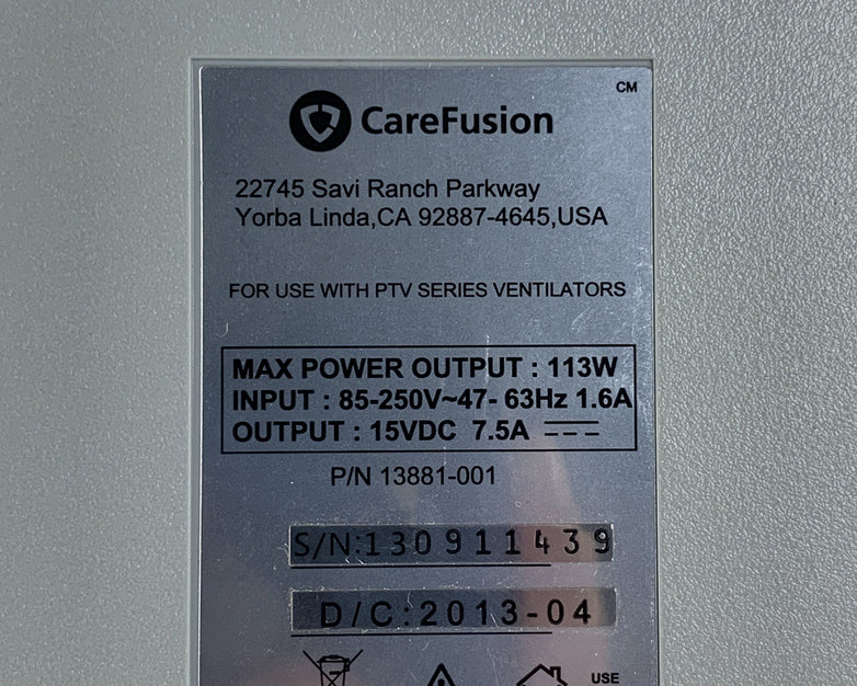 Carefusion 13881-001 PTV Power Supply W/ Cord