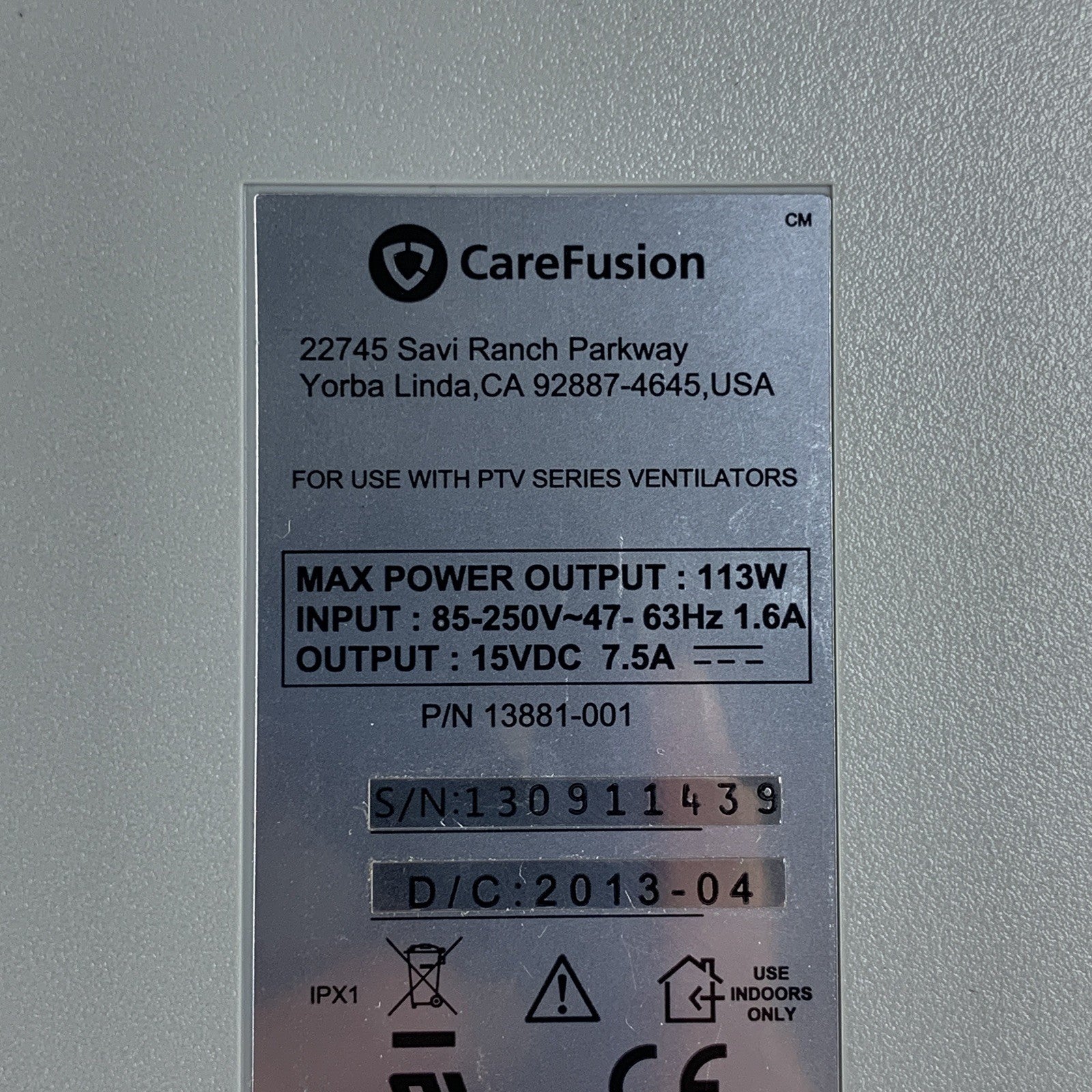Carefusion 13881-001 PTV Power Supply W/ Cord5