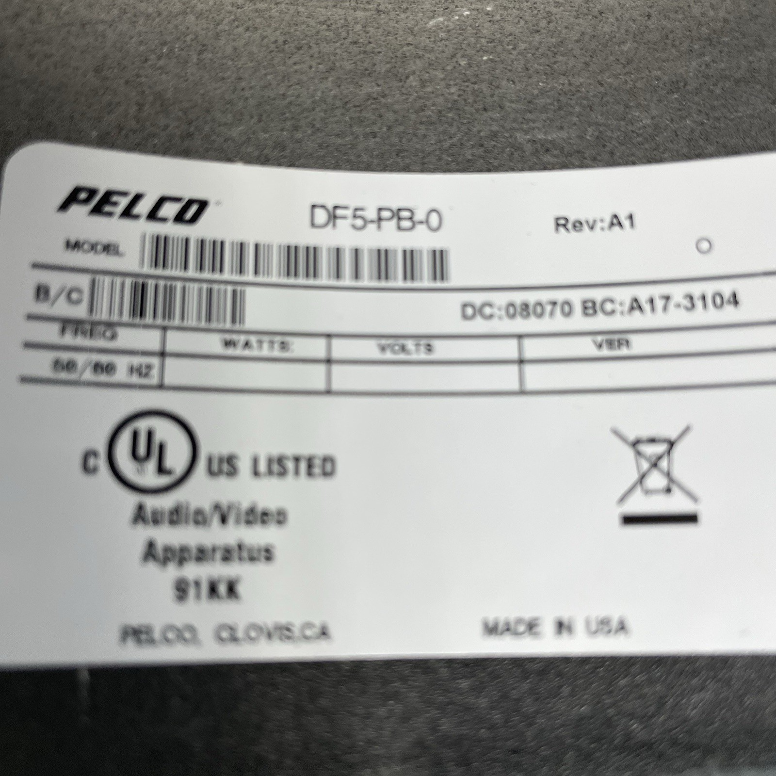 Pelco DF5-PB-0 Fixed In-Ceiling Housing with Tinted Dome