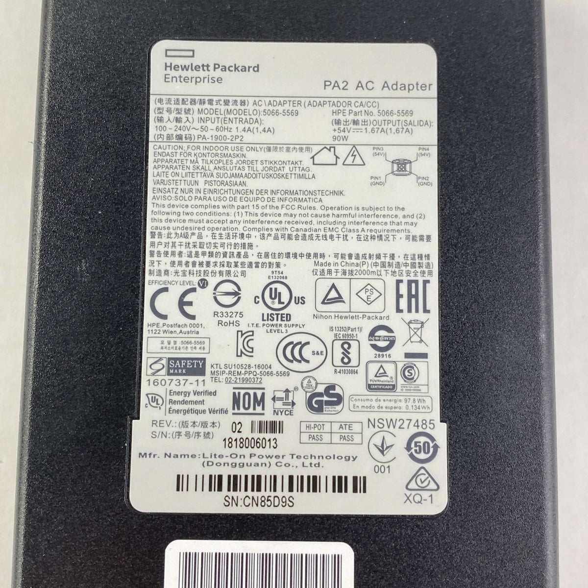 HP 5066-5569 54V 1.67A 90W 4 Pin PA2 AC Adapter - No Power Cord6