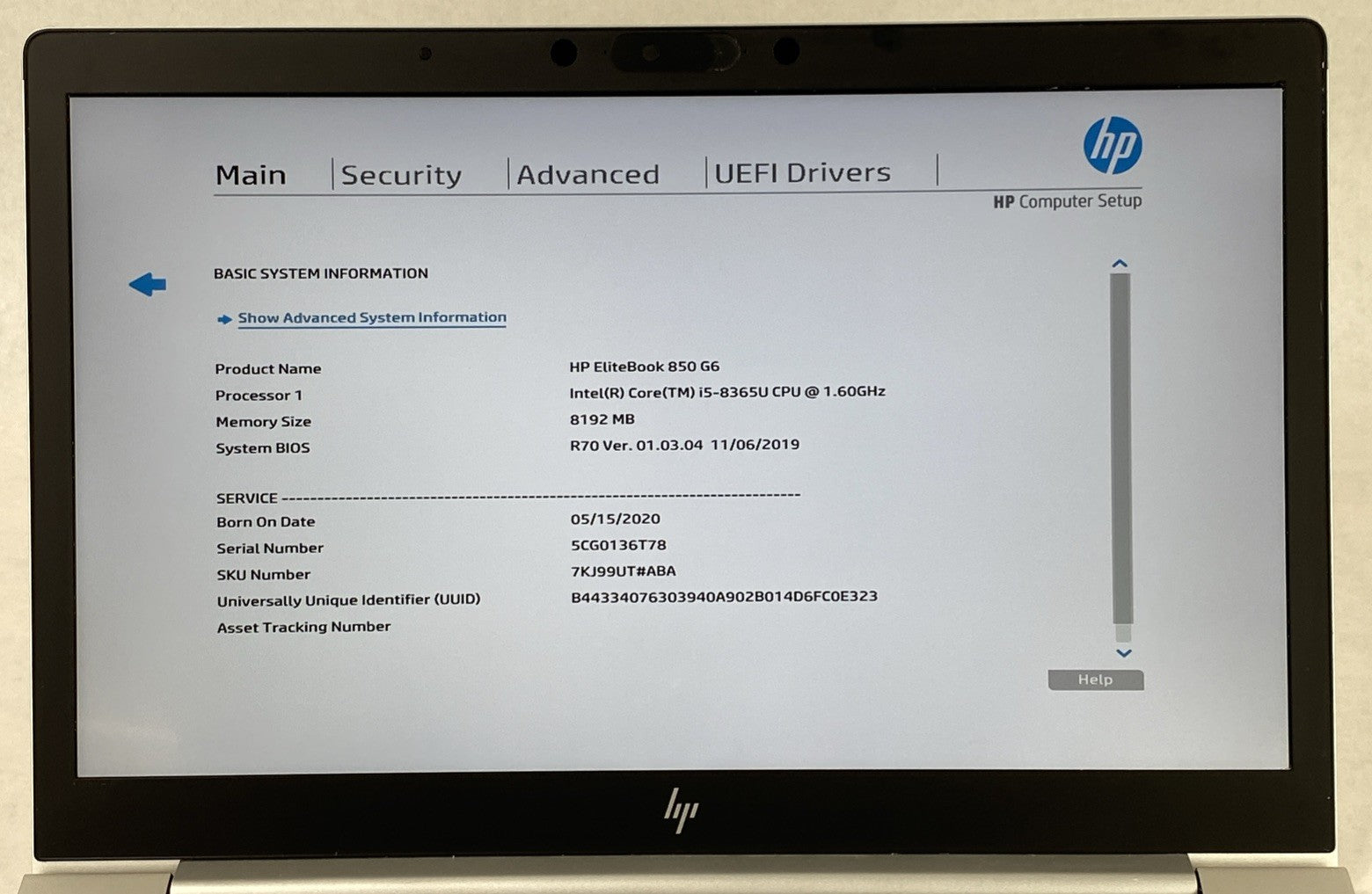 HP EliteBook 850 G6 Core i5-8365U 1.60 GHz 8 GB RAM 15.6" No HDD No OS
