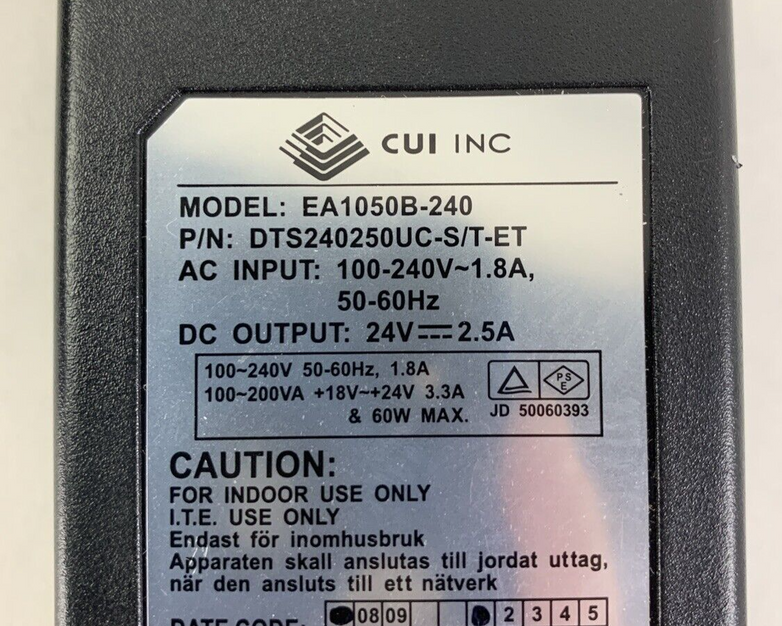CUI EA1050B-240 AC Adapter DTS240250UC-S/T-ET 100-240V 24V-2.5A 50-60Hz 3 Pin
