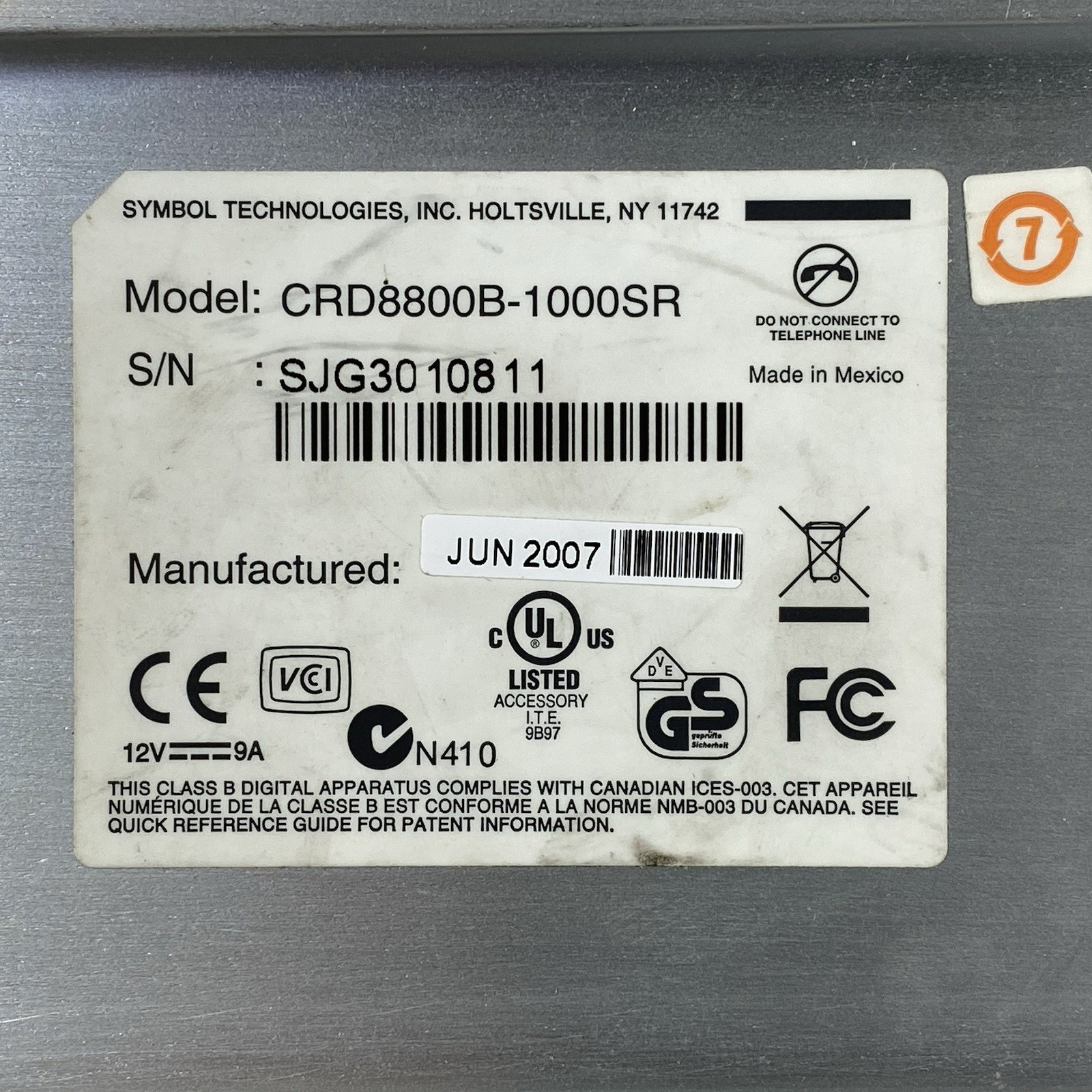 Motorola Symbol CRD8800B-1000SR Charging Cradle No AC Adapter