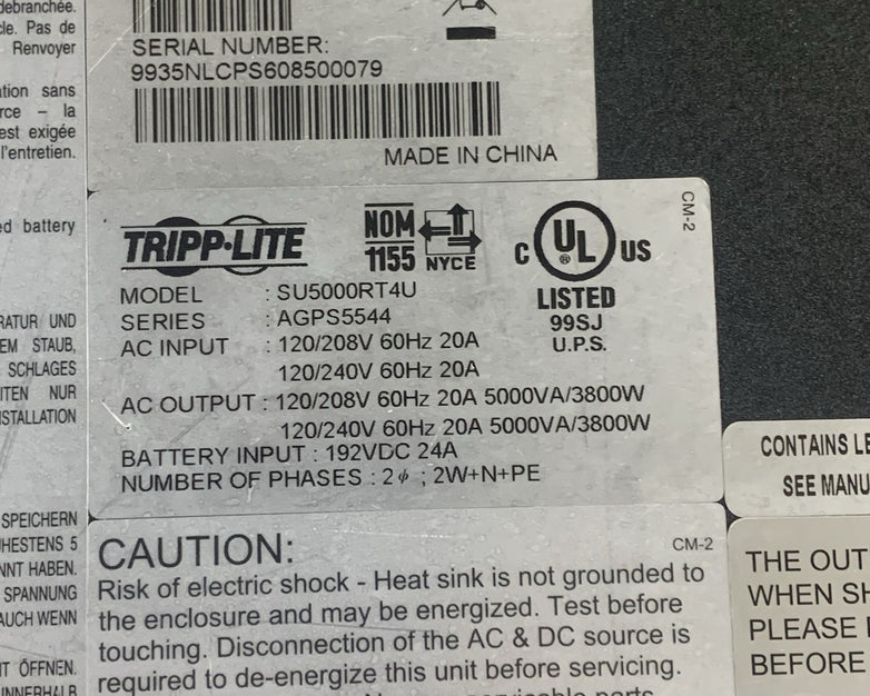 Tripp Lite SU5000RT4U Smart On-Line UPS w/ SUPDMB56 No Batts Untested