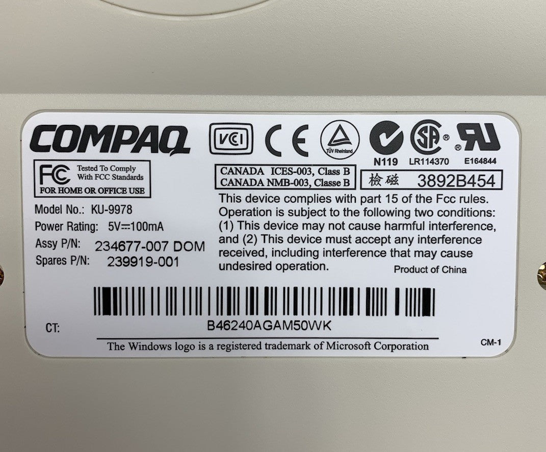 Compaq KU-9978 USB-Wired Vintage Keyboard