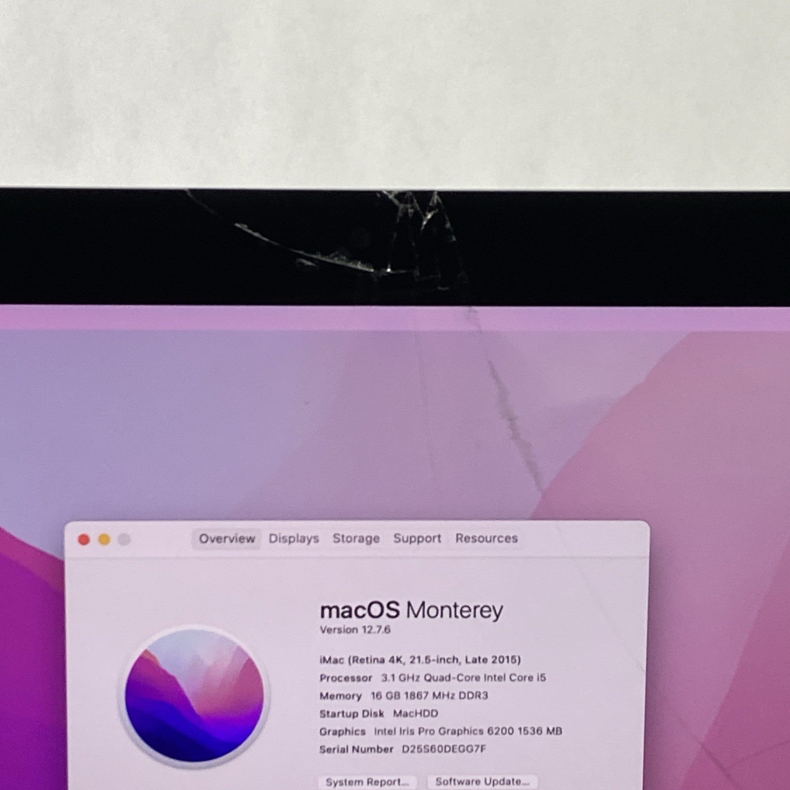 Apple A1418 iMac Retina 4k 21.5" 2015 3.1GHz i5 16GB RAM 1TB Fusion - Cracked