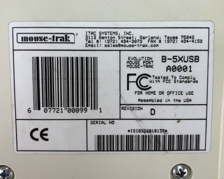 Mouse-Trak B-5XUSB A0001 USB-Wired Trackball Mouse