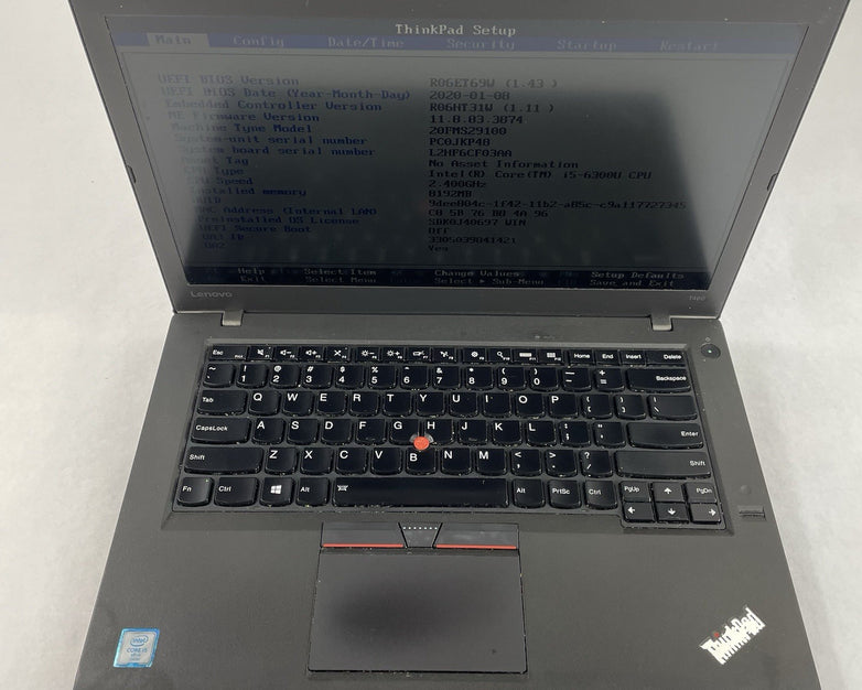 Lenovo ThinkPad T460 14" i5-6300U 2.40 GHz 8 GB RAM No SSD/OS/AC