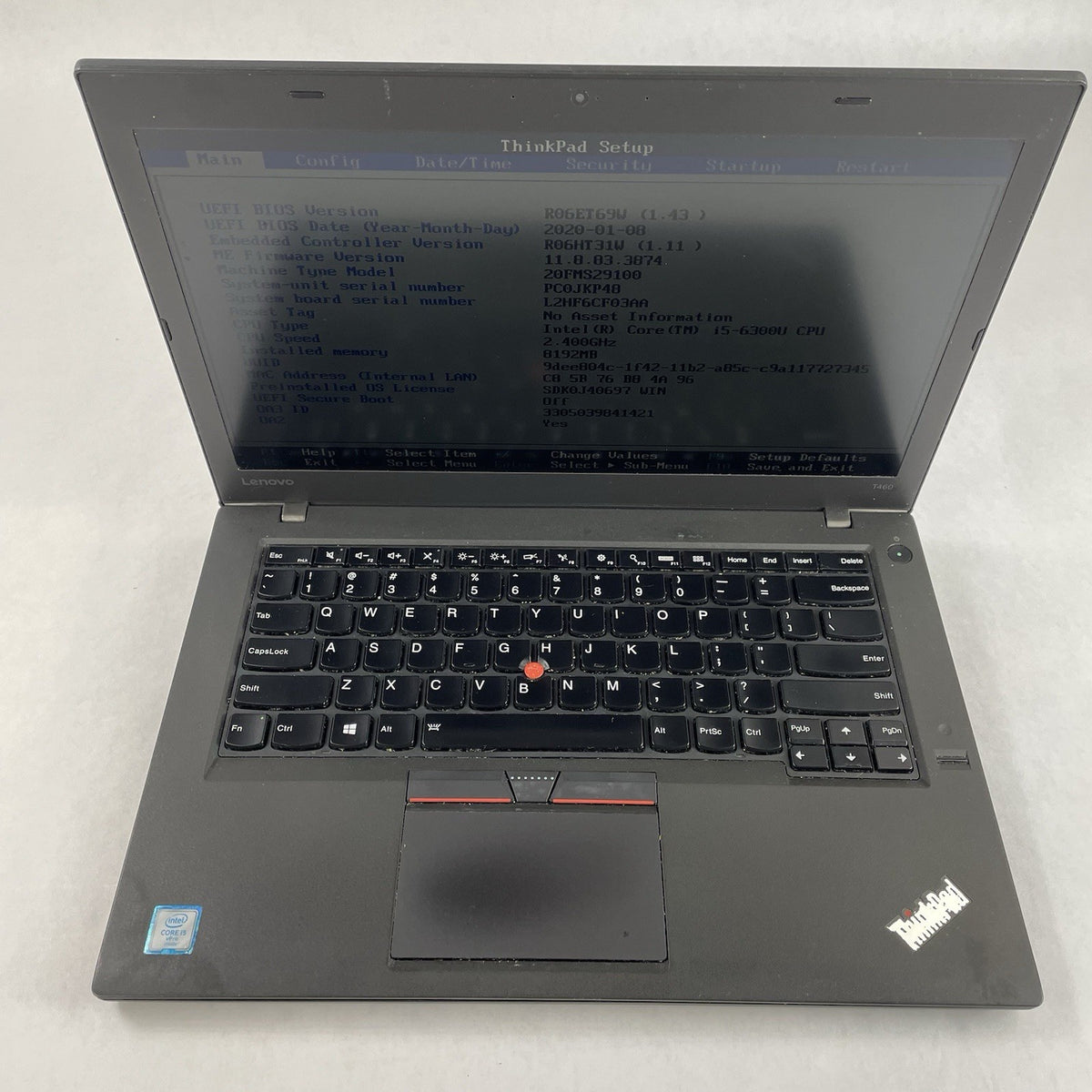 Lenovo ThinkPad T460 14" i5-6300U 2.40 GHz 8 GB RAM No SSD/OS/AC2