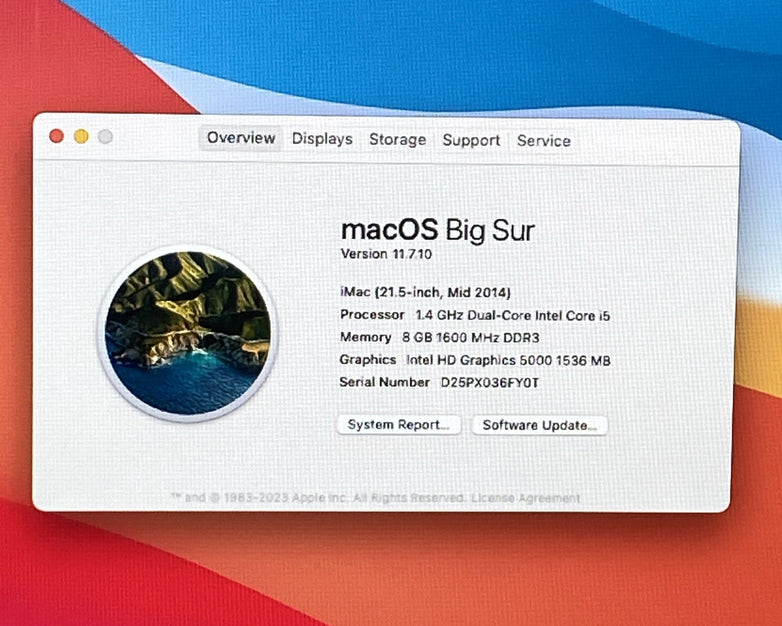 Apple A1418 iMac 21.5" 2014 1.40GHz i5 8GB RAM 500GB HDD macOS 11.7.1