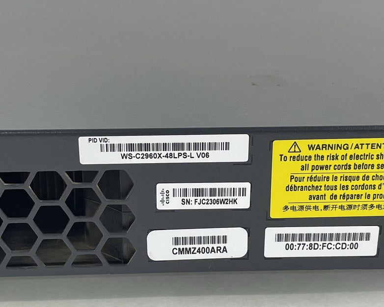 Cisco Catalyst WS-C2960X-48LPS-L V06 No Rack Ears- Tested