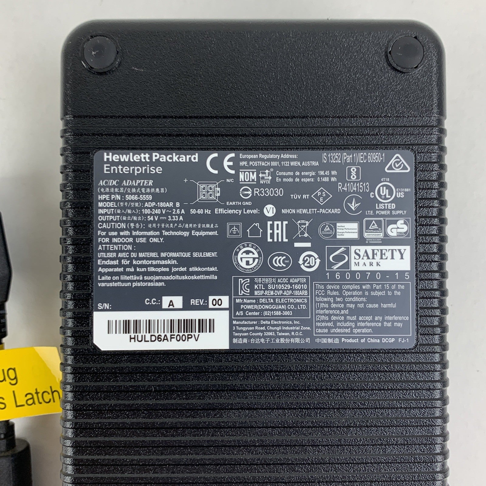 HP AC Adapter ADP-180AR B P/N 5066-5559 180W 54V 3.33A w/Cord
