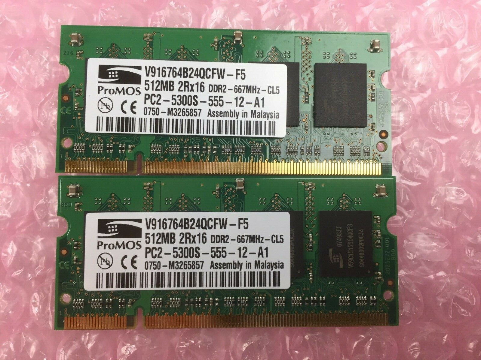 Lot of 2 ProMOS V916764B24QCFW-F5 512MB 2Rx16 RAM