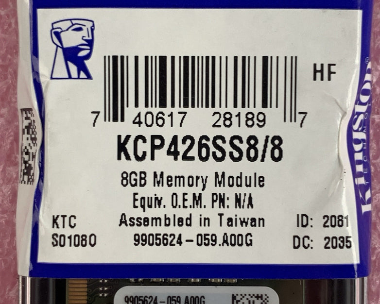 Kingston KCP426SS8/8 8 GB DDR4 2666 MHz PC4-21300 1Rx8 SODIMM Laptop Memory RAM