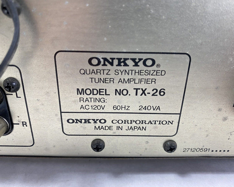 Vintage Onkyo Model TX-26 Quartz Synthesized Tuner Amplifier Untested