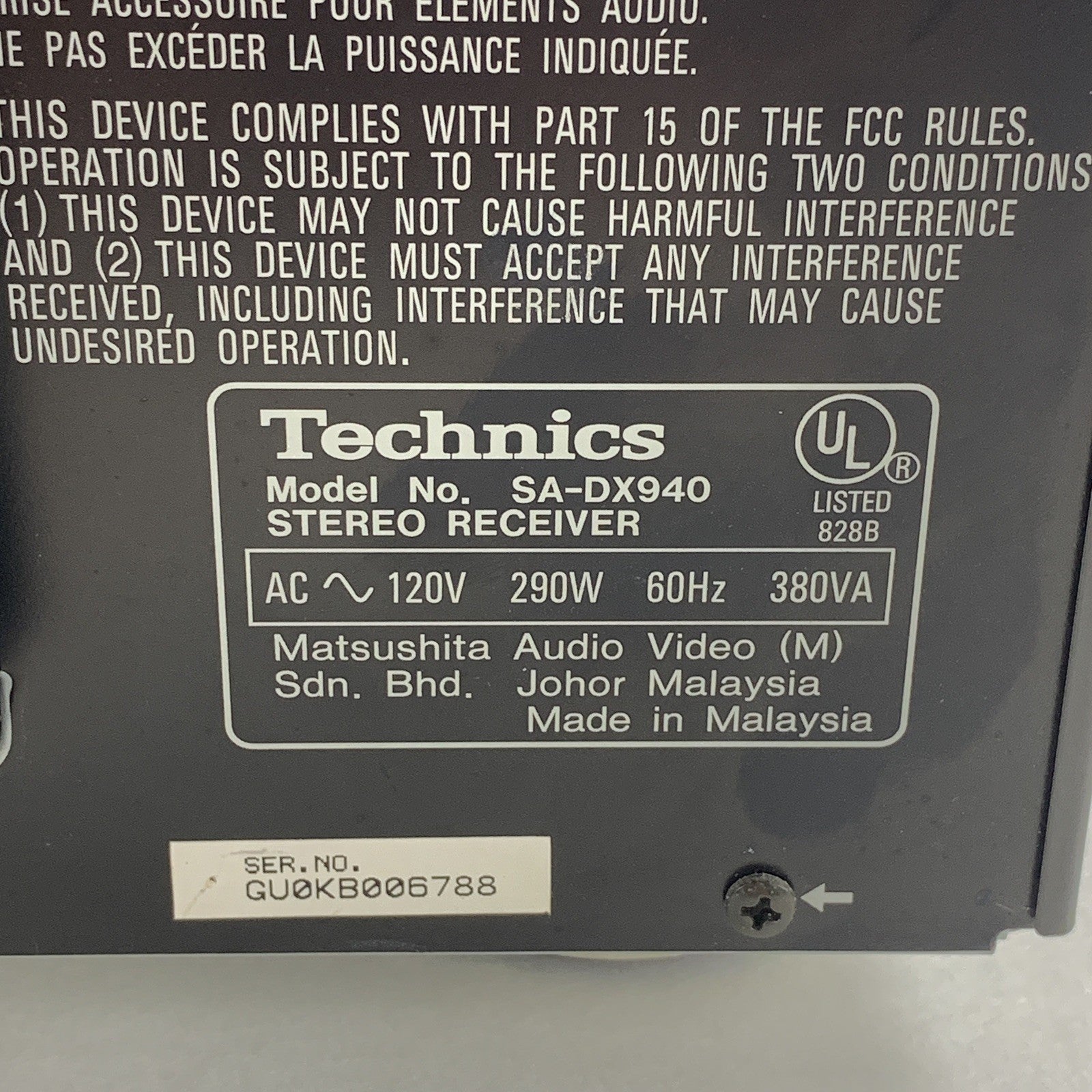 Technics SA-AX540 Receiver HiFi Stereo 5.1 Channel Tested No Remote