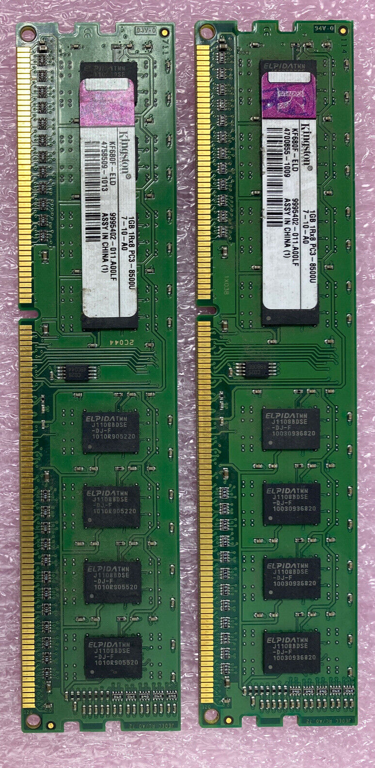 Lot( 2 ) 1GB Kingston KF680F-ELD DDR3 PC3-8500U 1066MHz 240Pin DIMM Desktop RAM