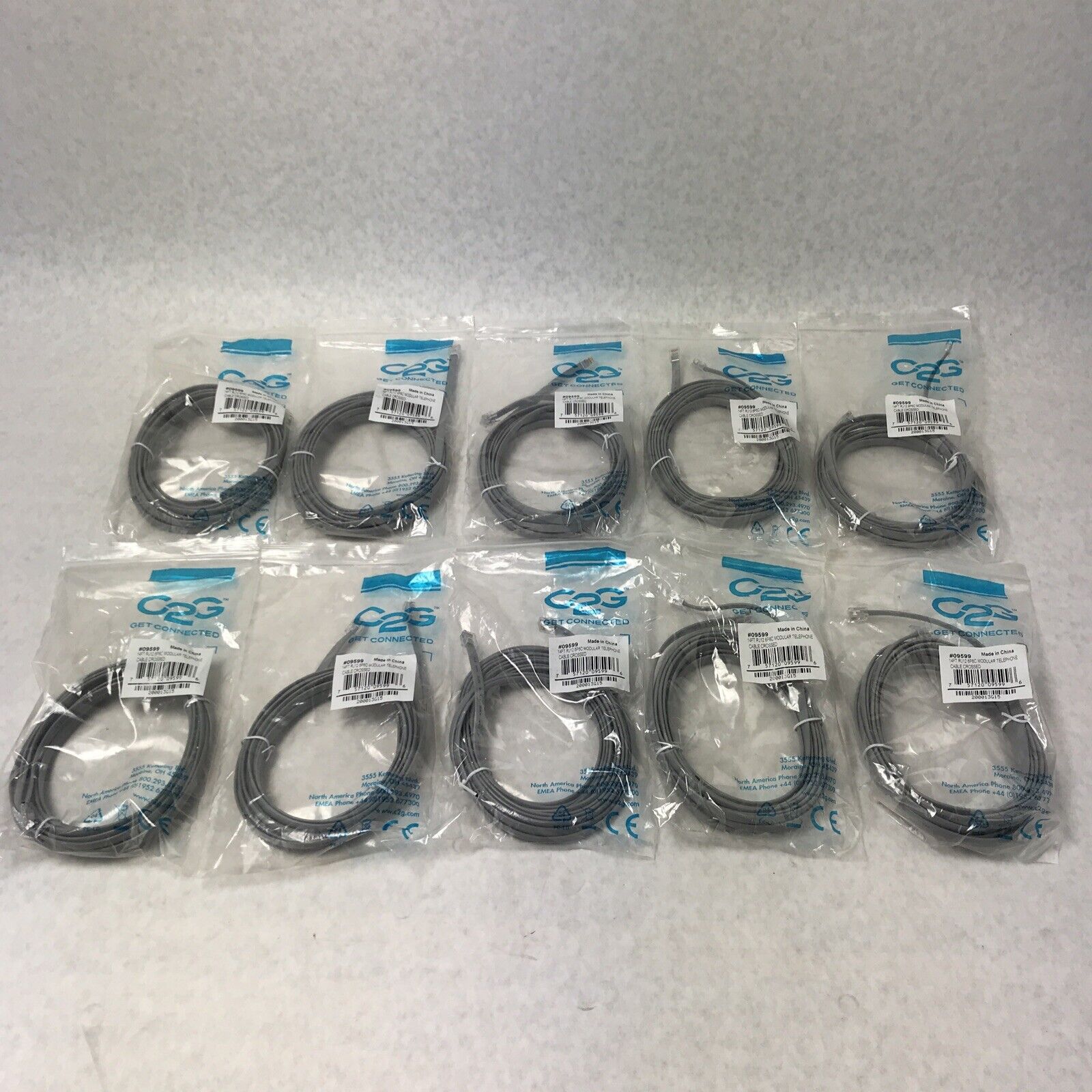 14ft RJ12 6P6C Modular Telephone Cable Crossed Line Cord (Lot of 10)