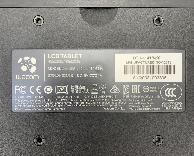 Wacom DTU-1141B 10.1" Full HD Drawing Tablet w/ Cord - Tested Screen Damage