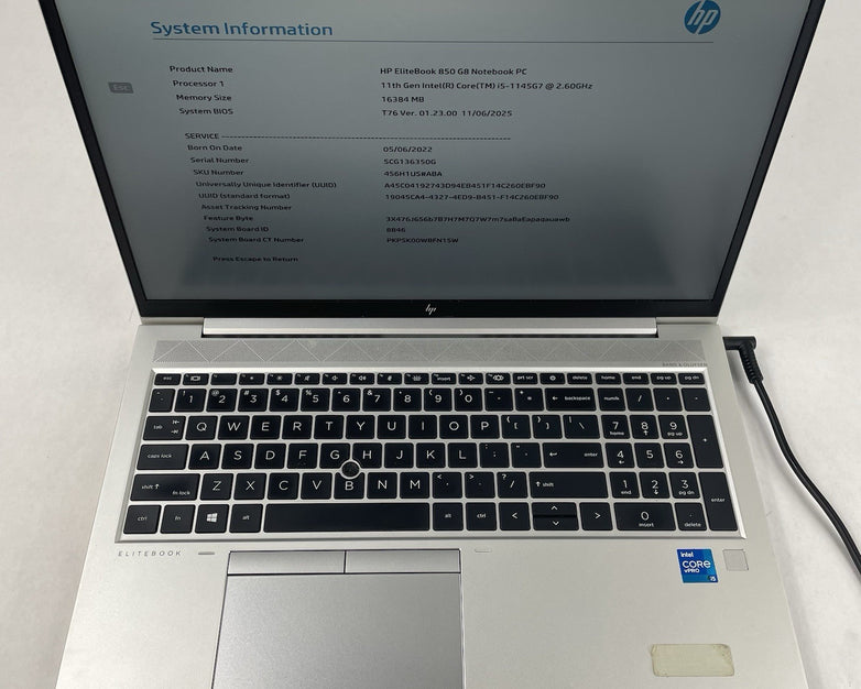 HP EliteBook 850 G8 15.6" i5-1145G7 2.60 GHz 16 GB RAM No SSD/OS/AC/Batt