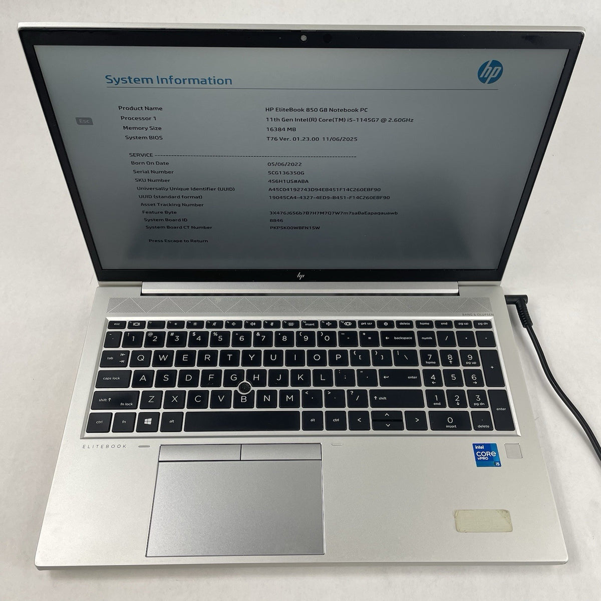 HP EliteBook 850 G8 15.6" i5-1145G7 2.60 GHz 16 GB RAM No SSD/OS/AC/Batt2
