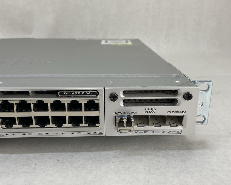 Cisco WS-C3850-48F-S 3850 NM-4-10g 2x PSU 48 1GE RJ-45 V07 - Tested and Reset