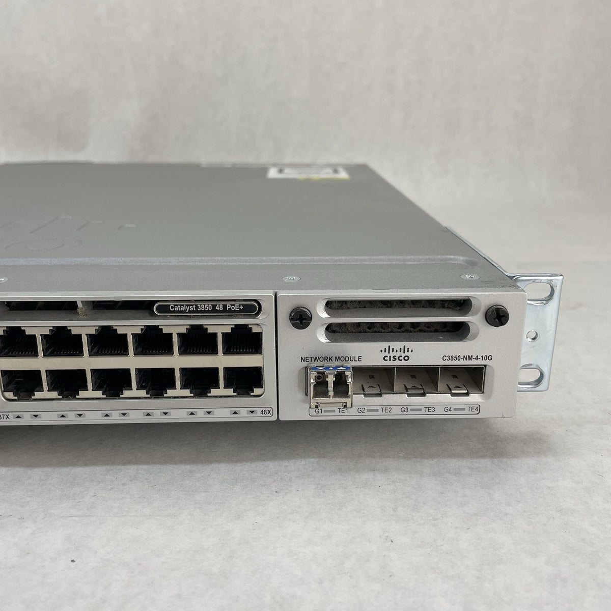Cisco WS-C3850-48F-S 3850 NM-4-10g 2x PSU 48 1GE RJ-45 V07 - Tested and Reset2