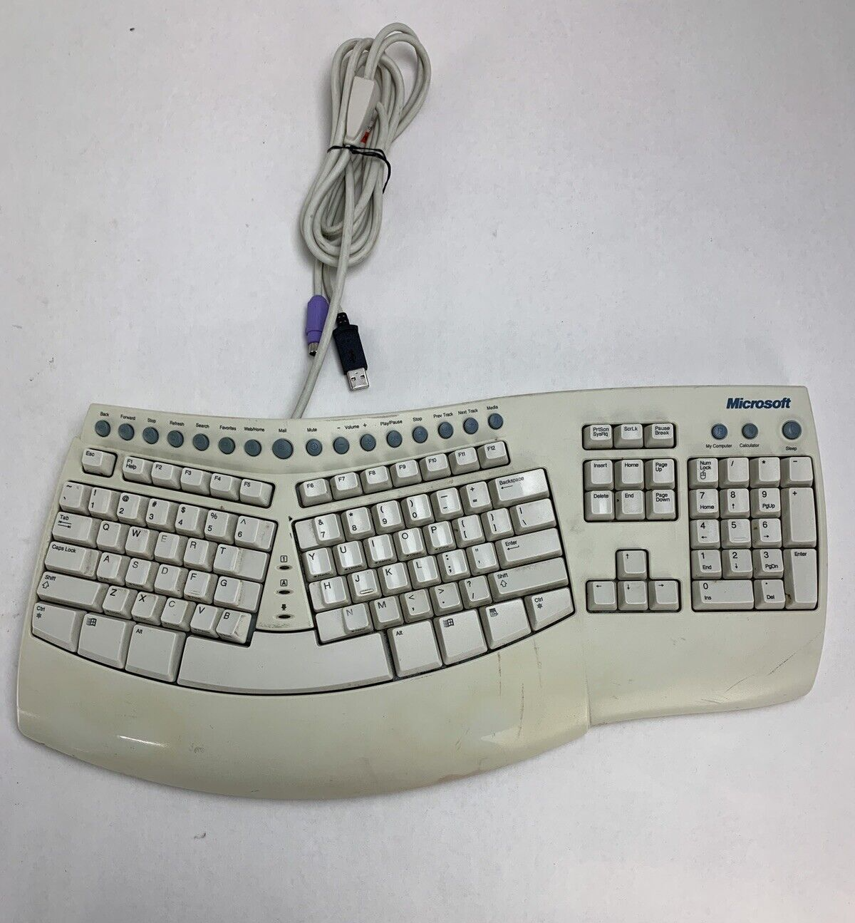 Microsoft RT9431 Natural Multimedia Keyboard Ergonomic Comfort PS/2 & USB Tested